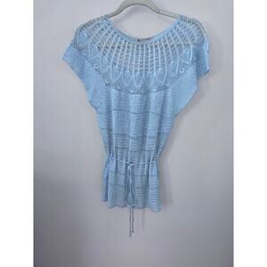 EUC Italian brand Trinchetto delicate handcrafted crochet, pale blue, size large